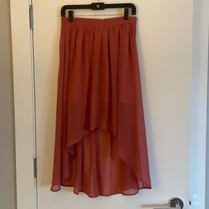High low skirt with sheer overlay